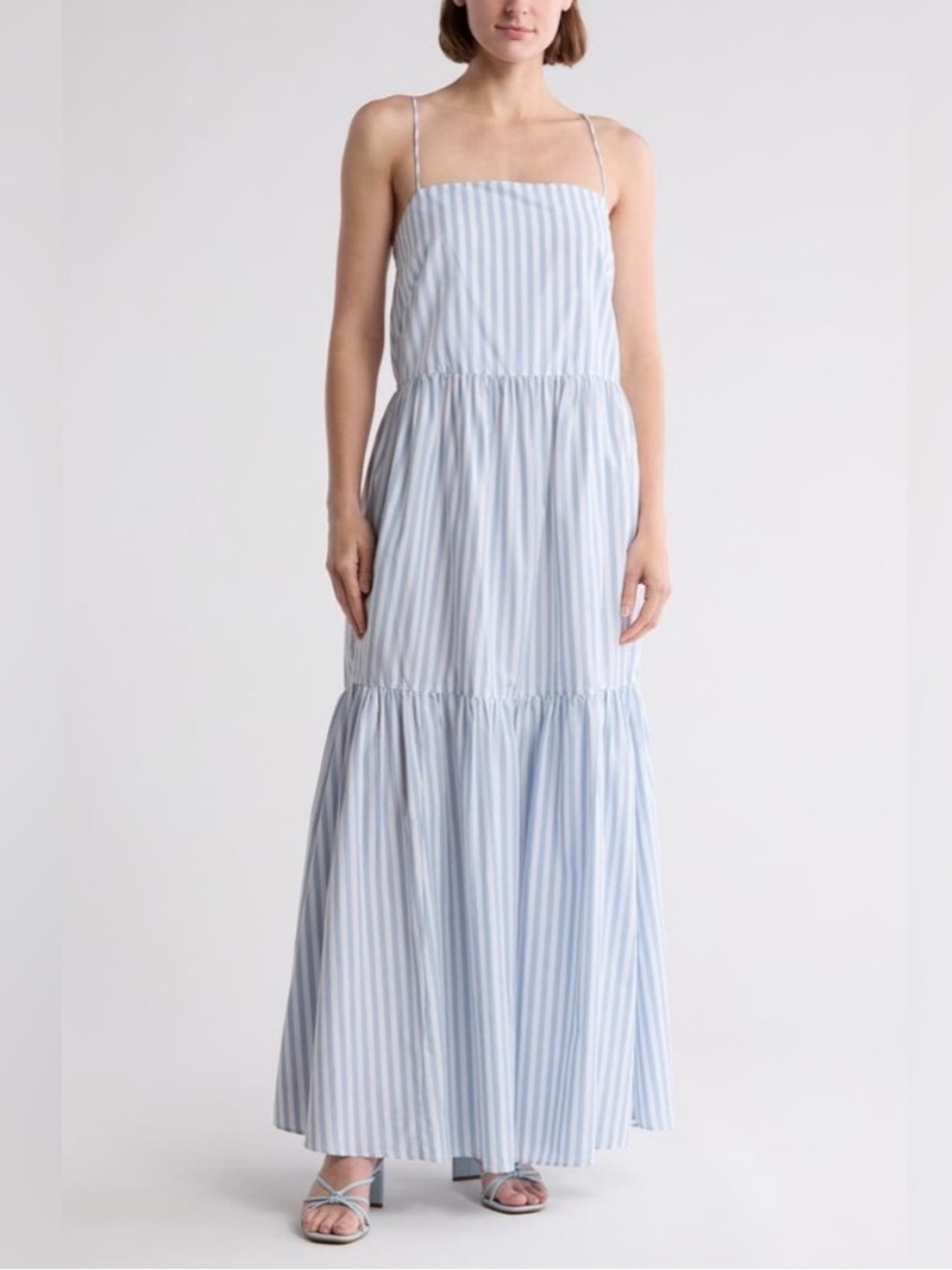 Rag & Bone Leilah Stripe Poplin Maxi Dress NWT Light Blue White